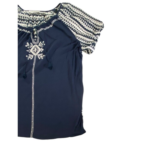 New Direction Womens Top 1X Boho Chic Embroidered w/Zig Zag Sleeves Navy Blue ** - Picture 11 of 12